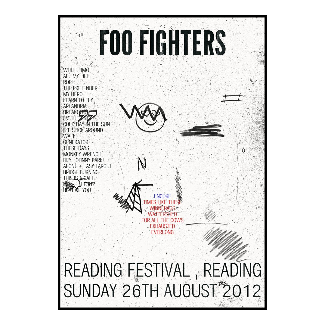 Foo Fighters Reading 26th August 2012 Setlist poster