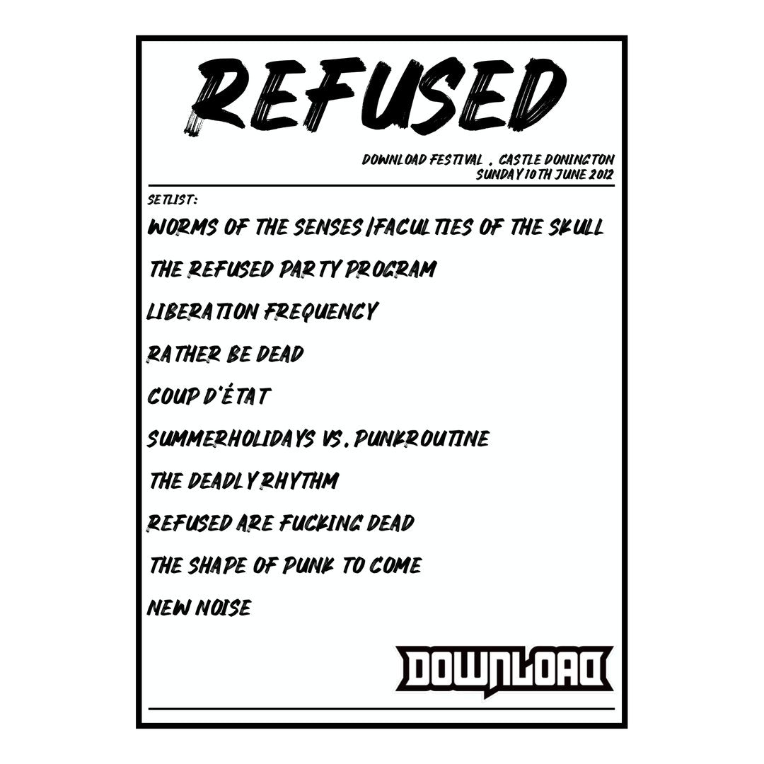 Refused Castle Donington 10th June 2012 Setlist poster
