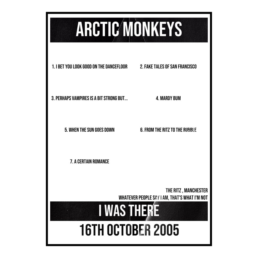 Arctic Monkeys Manchester 16th October 2005 Setlist poster