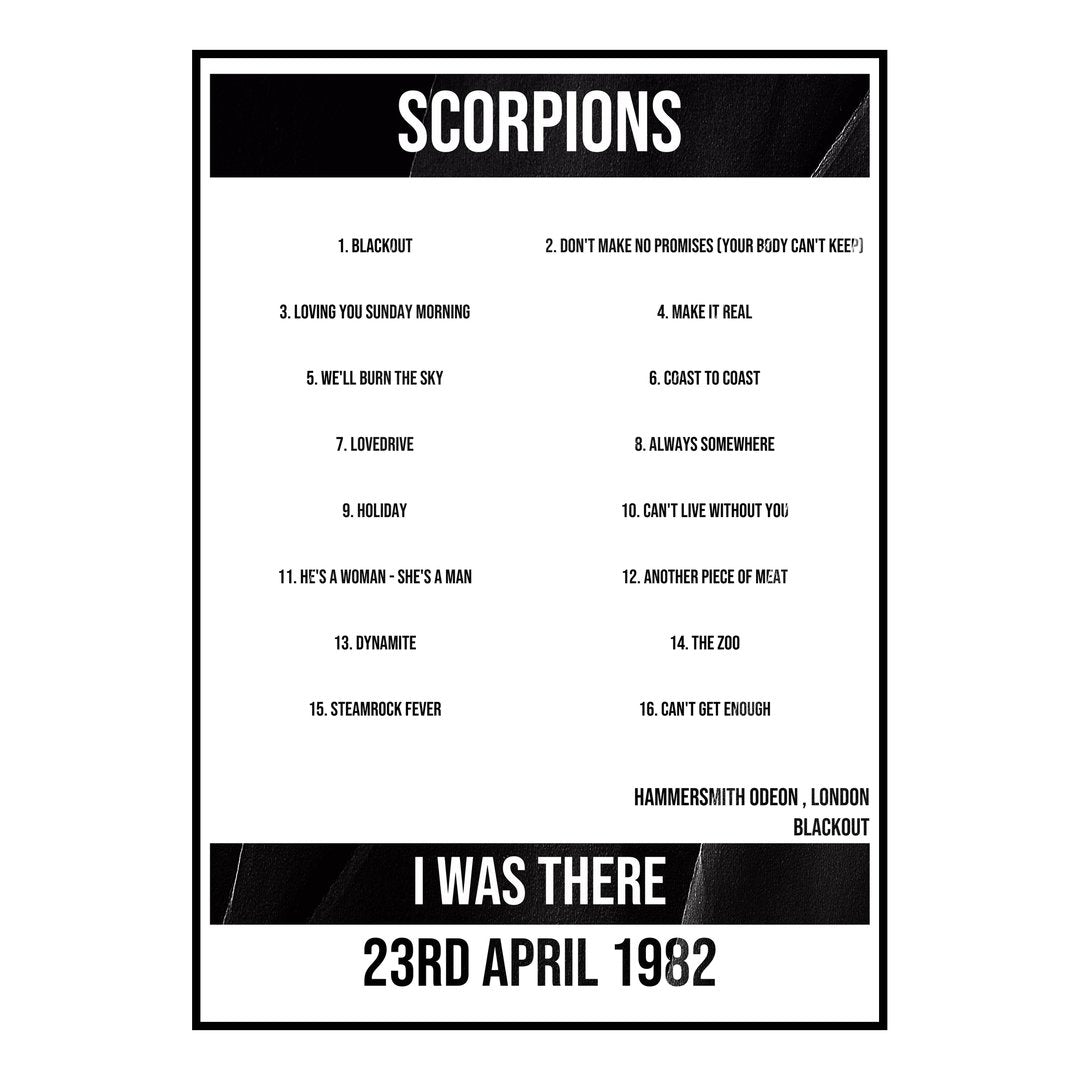 Scorpions London 23rd April 1982 Setlist poster