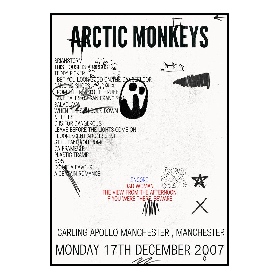 Arctic Monkeys Manchester 17th December 2007 Setlist poster