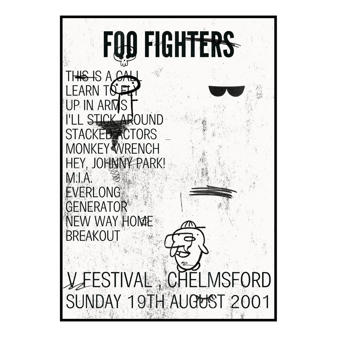 Foo Fighters Chelmsford 19th August 2001 Setlist poster