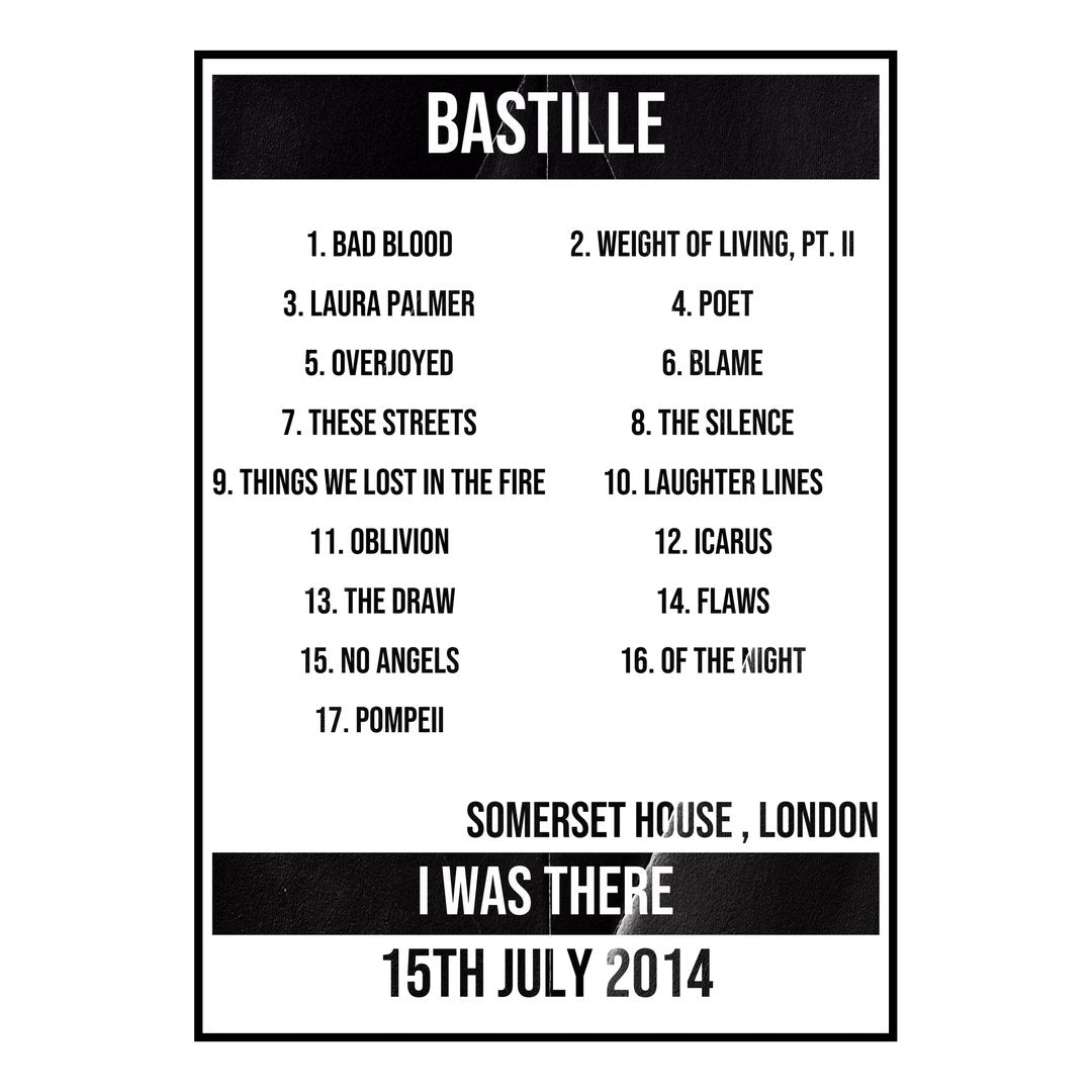 Bastille London 15th July 2014 Setlist poster
