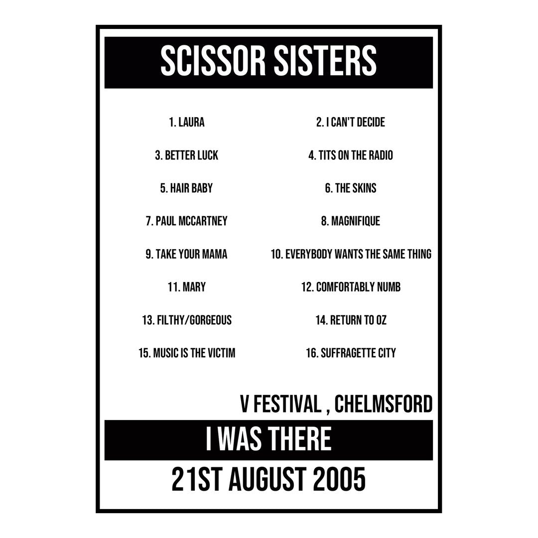 A Setlist Poster Featuring Scissor Sisters Gig from Chelmsford in 2005