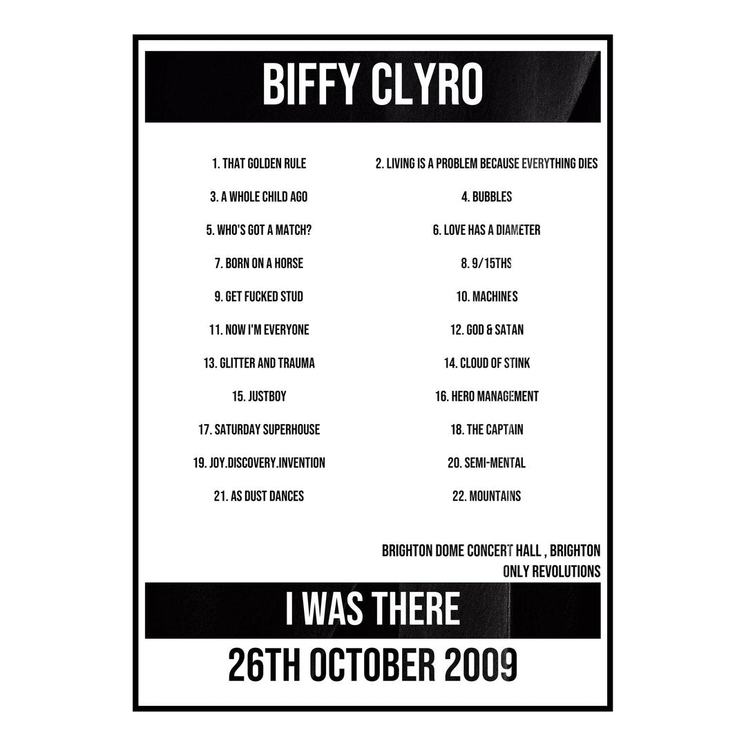 Biffy Clyro Brighton 26th October 2009 Setlist poster