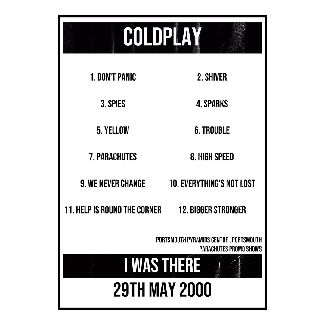Coldplay Portsmouth 29th May 2000 Setlist poster