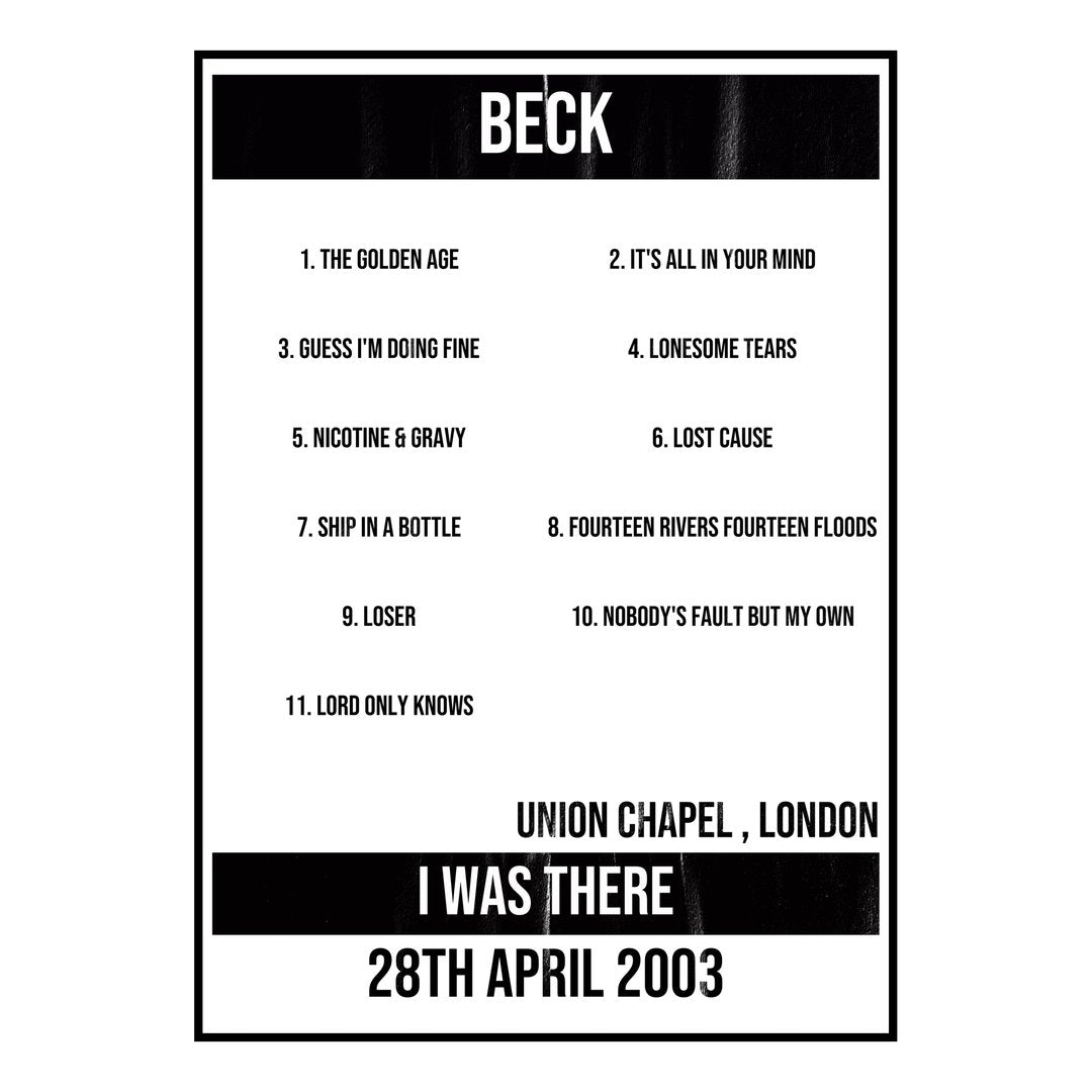 Beck London 28th April 2003 Setlist poster