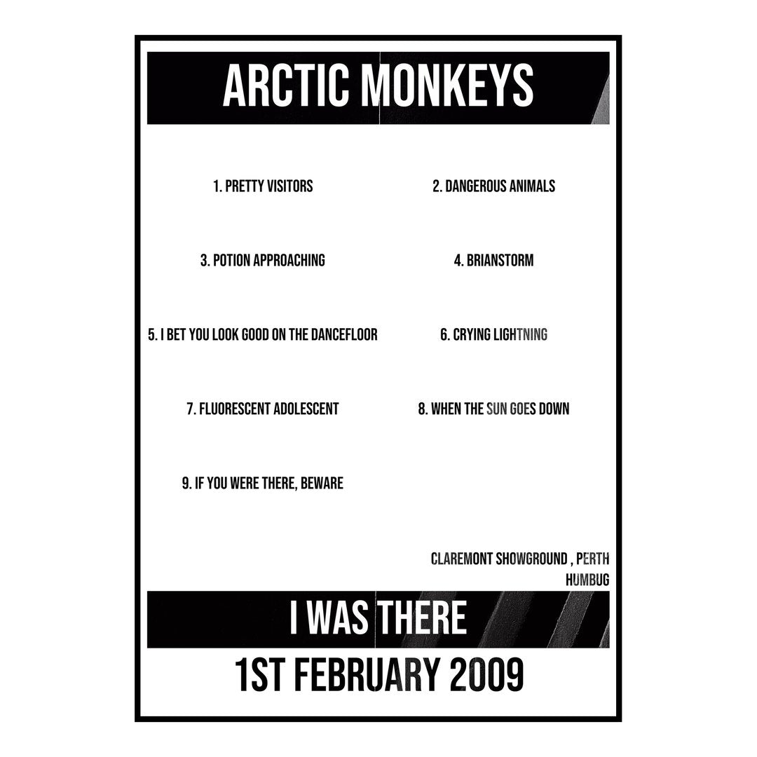 Arctic Monkeys Perth 1st February 2009 Setlist poster