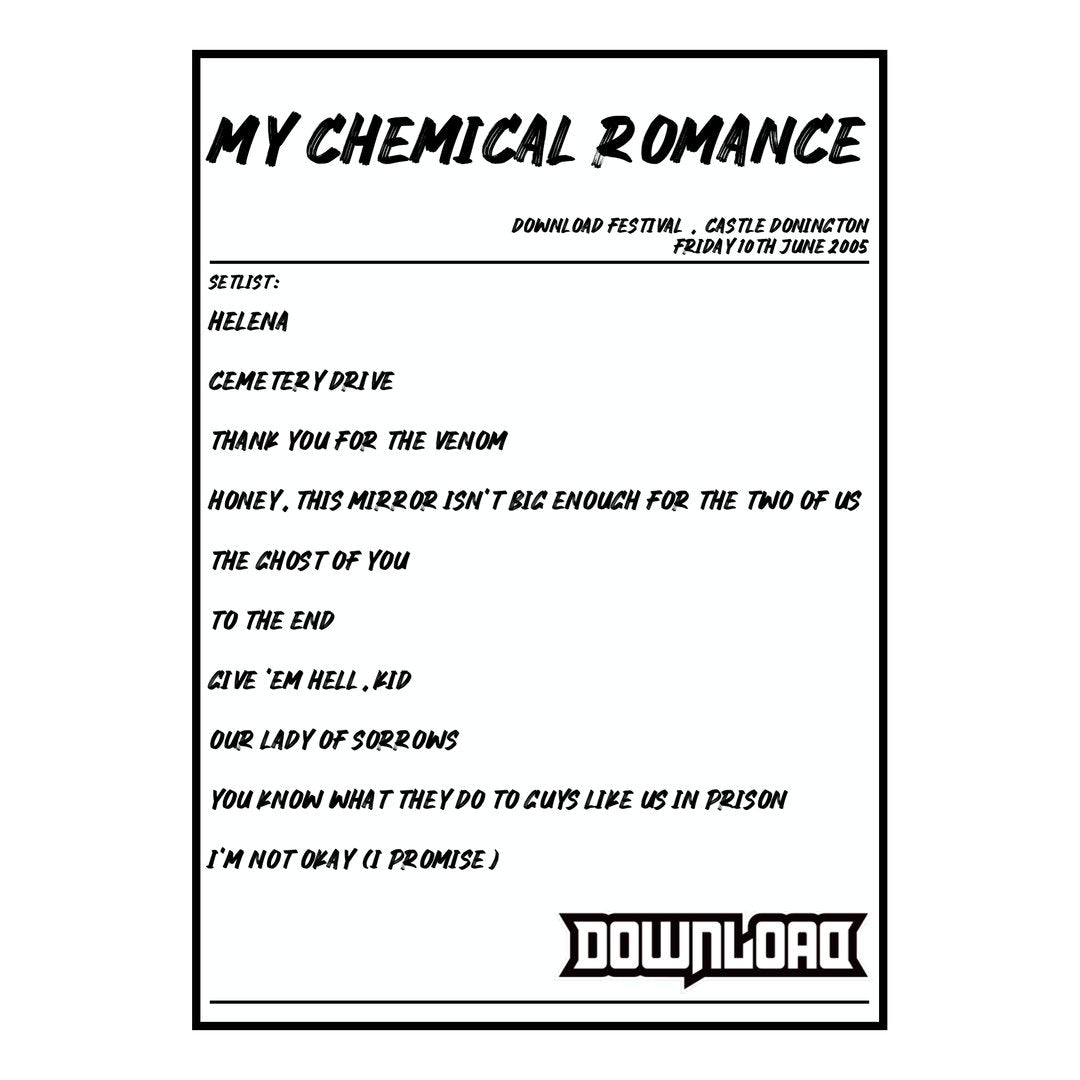 My Chemical Romance Castle Donington 10th June 2005 Setlist poster