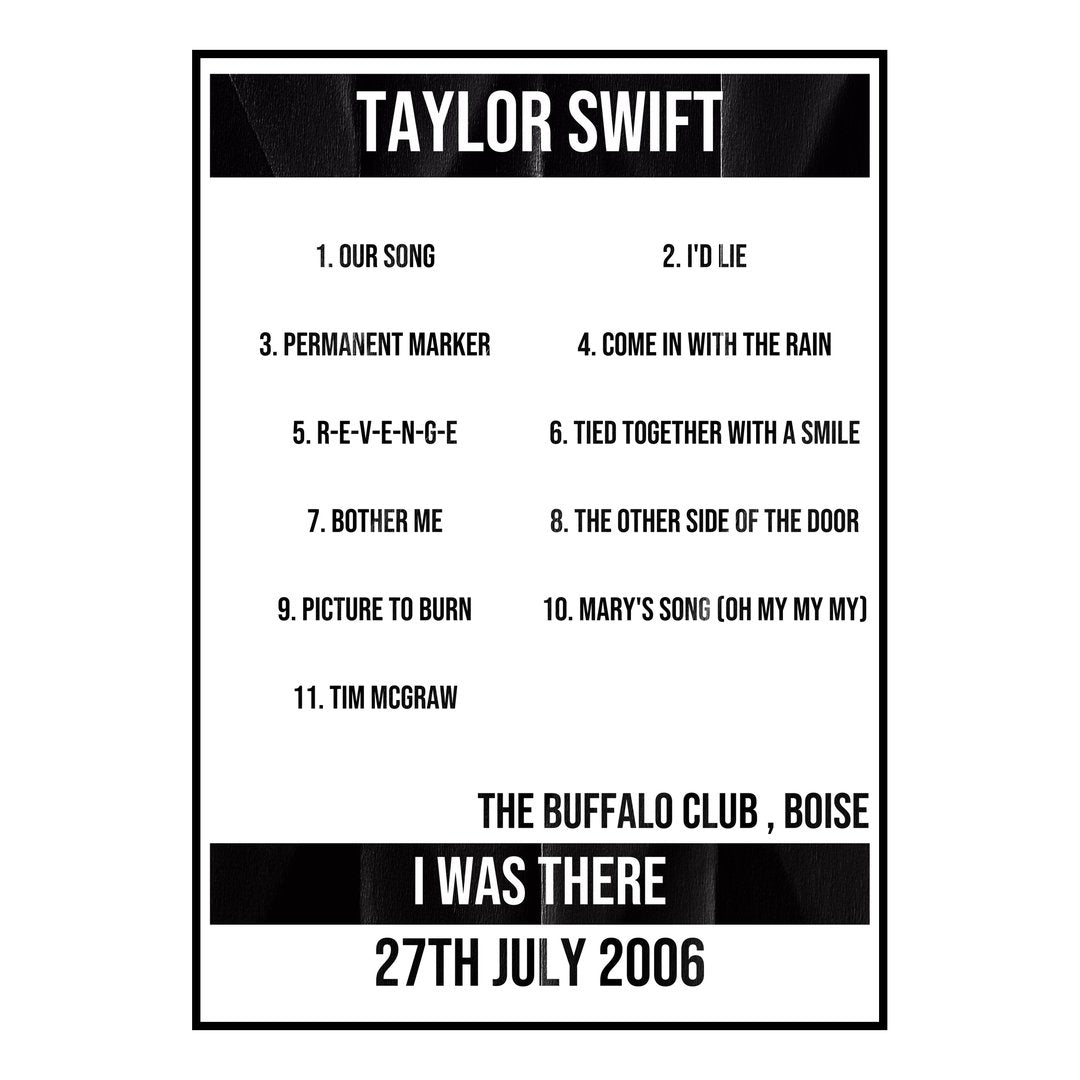 Taylor Swift Boise 27th July 2006 Setlist poster