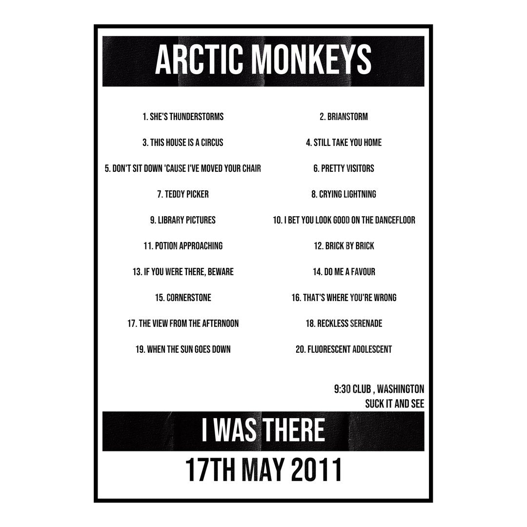 Arctic Monkeys Washington 17th May 2011 Setlist poster