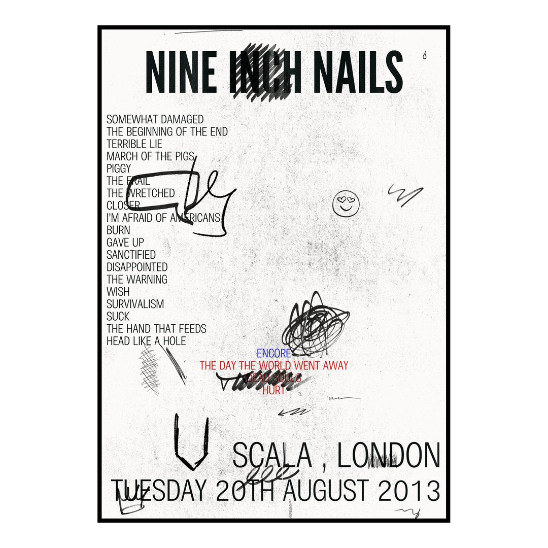 Nine Inch Nails London 20th August 2013 Setlist poster