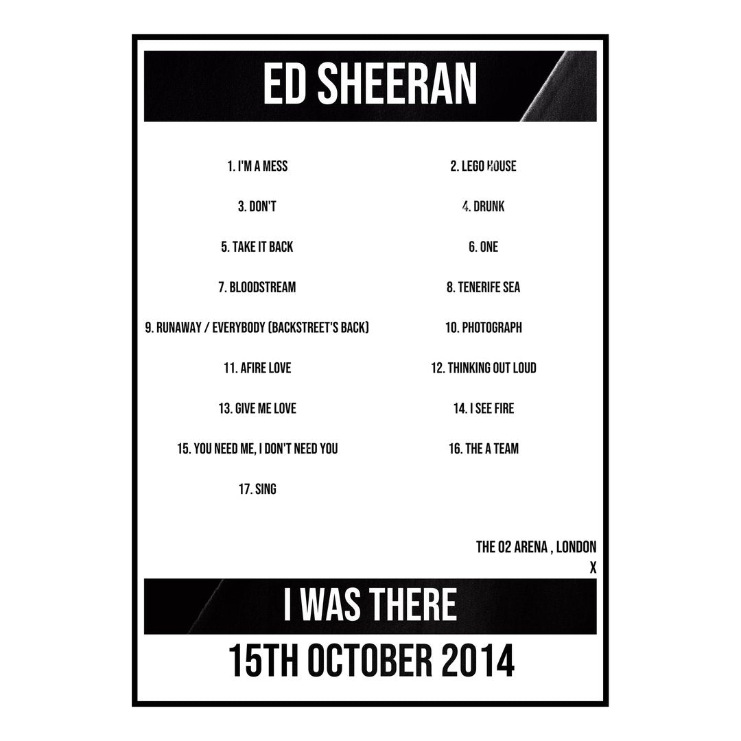 Ed Sheeran London 15th October 2014 Setlist poster