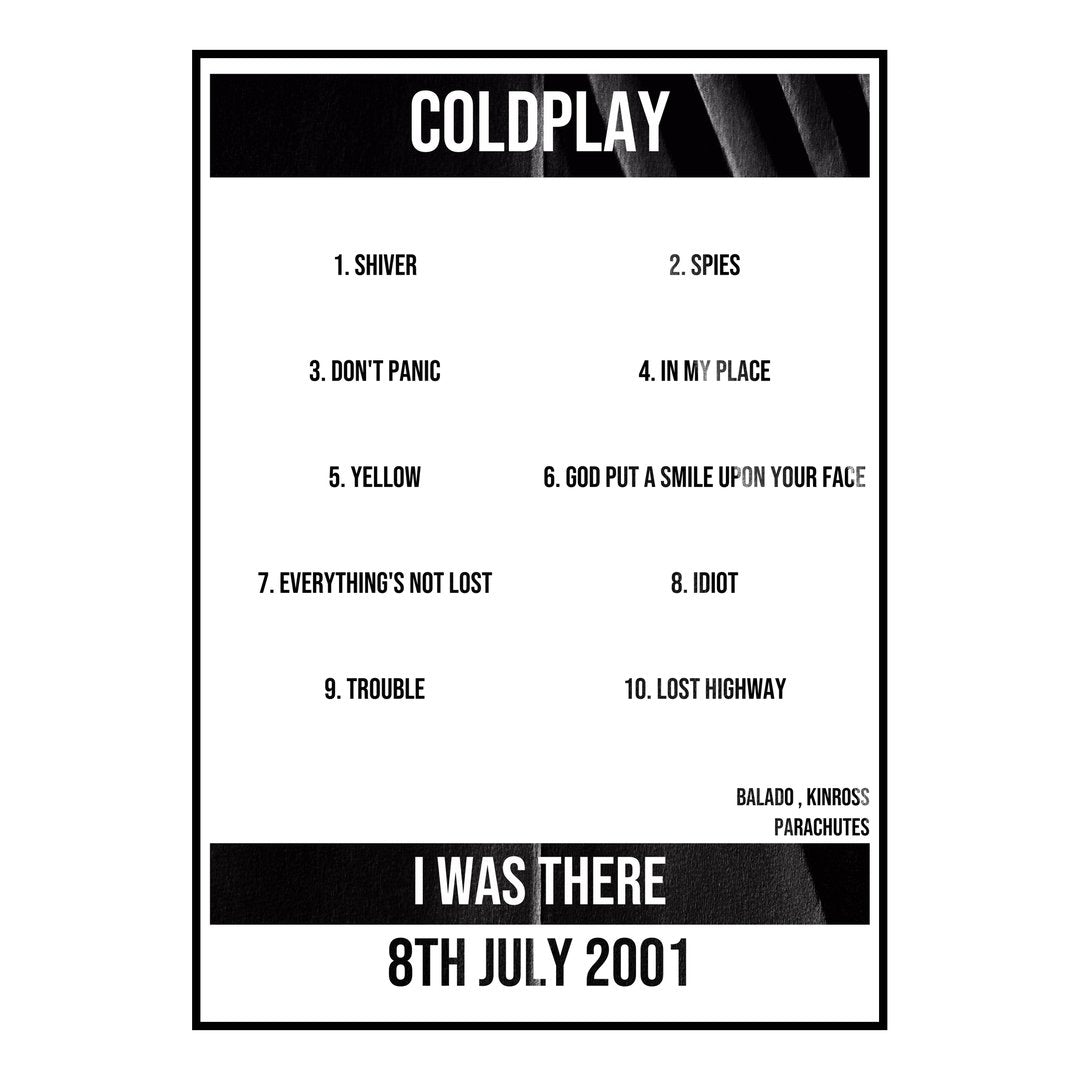 Coldplay Kinross 8th July 2001 Setlist poster
