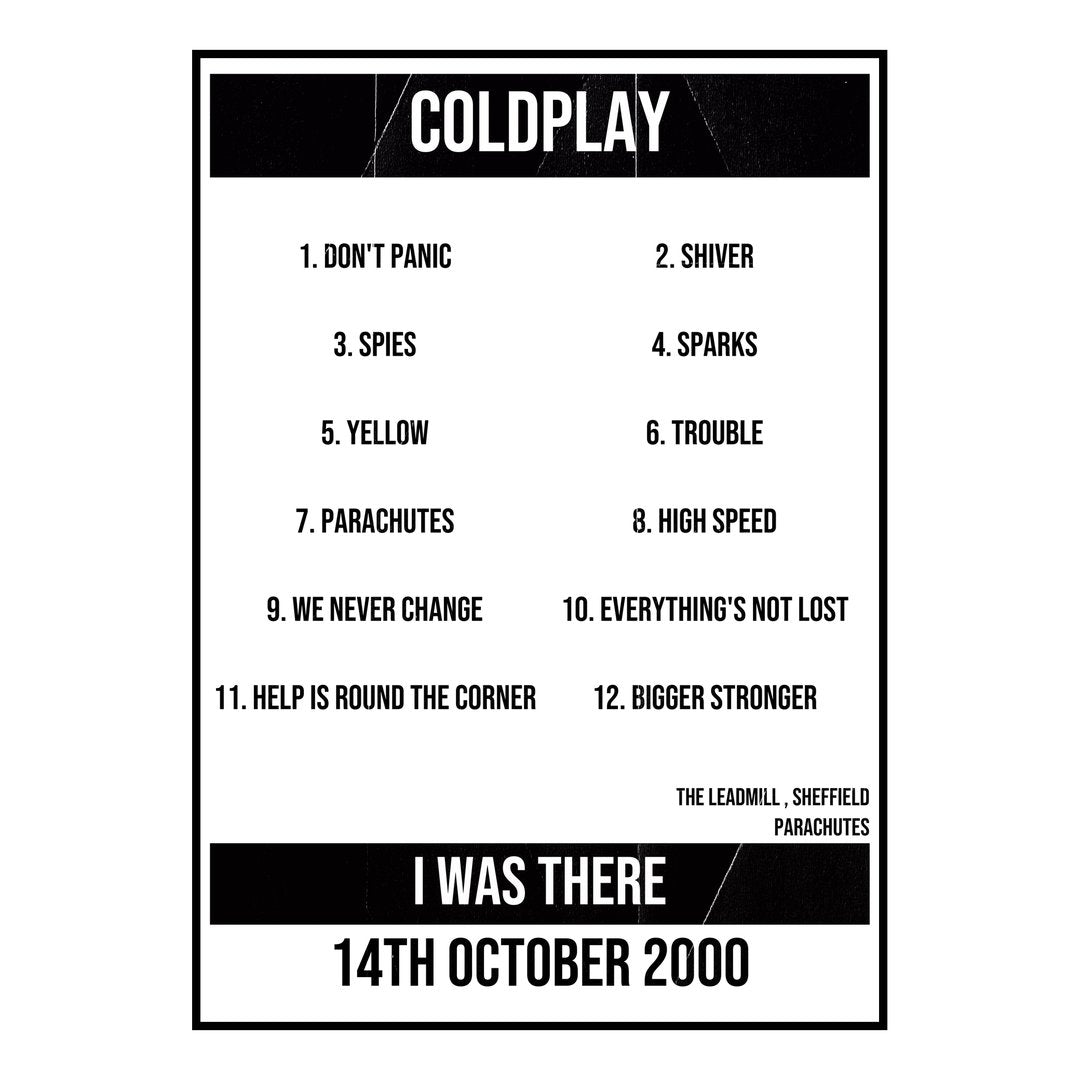 Coldplay Sheffield 14th October 2000 Setlist poster