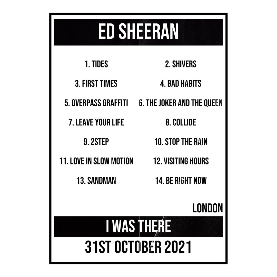 Ed Sheeran London 31st October 2021 Setlist poster