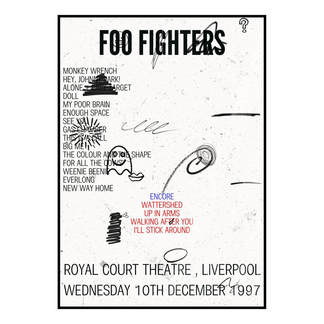 Foo Fighters Liverpool 10th December 1997 Setlist poster