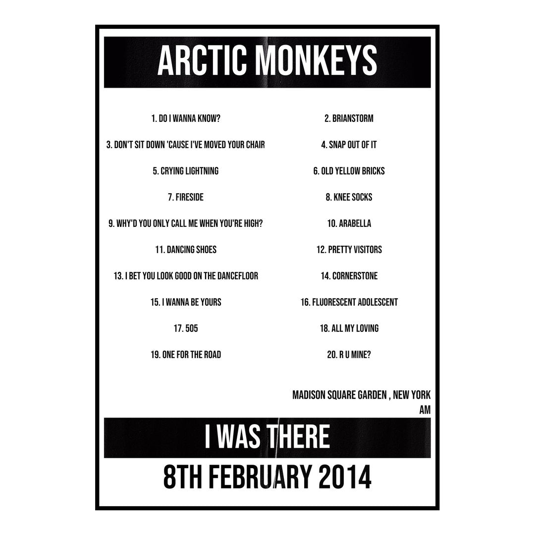 Arctic Monkeys New York 8th February 2014 Setlist poster