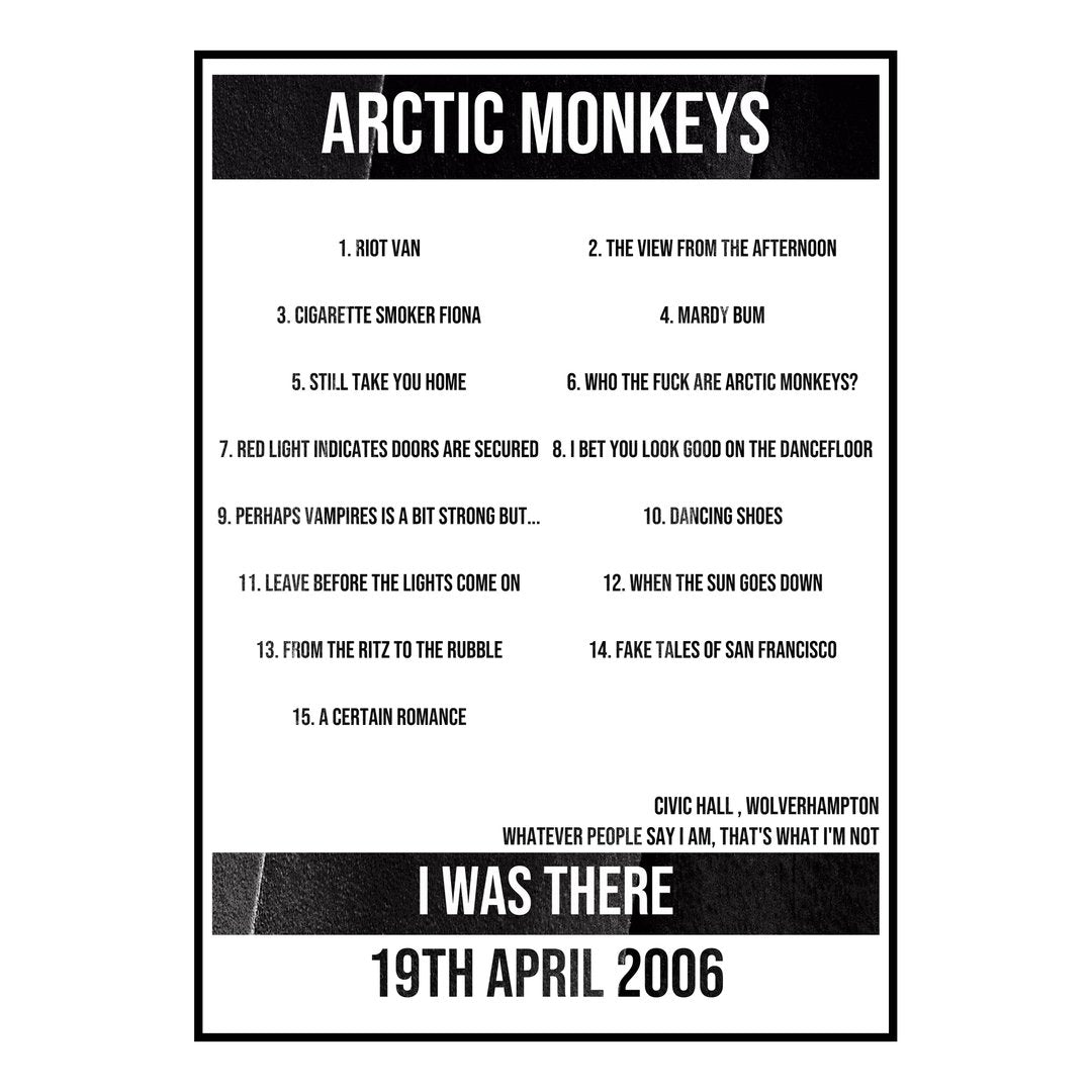 Arctic Monkeys Wolverhampton 19th April 2006 Setlist poster