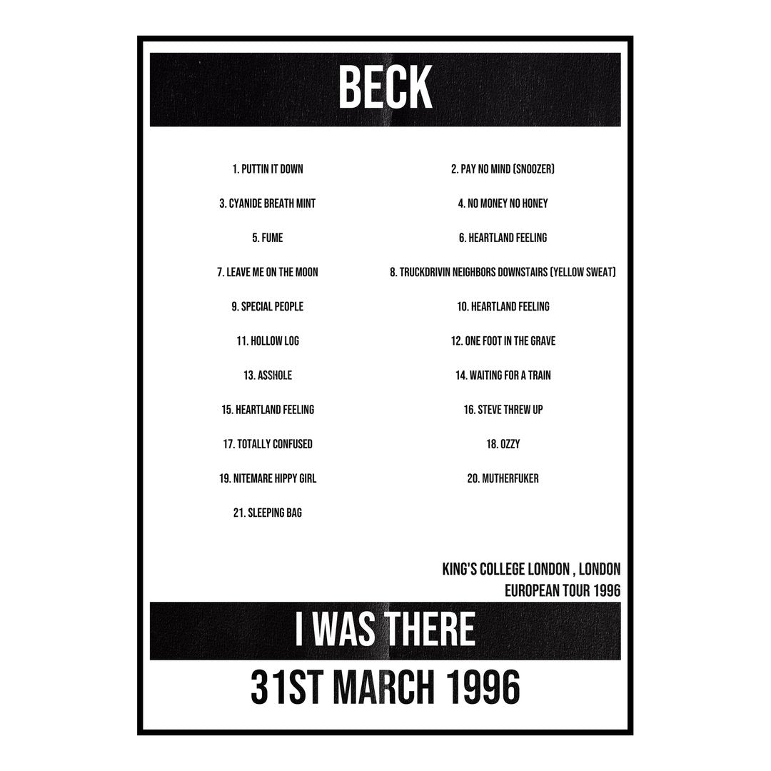 Beck London 31st March 1996 Setlist poster