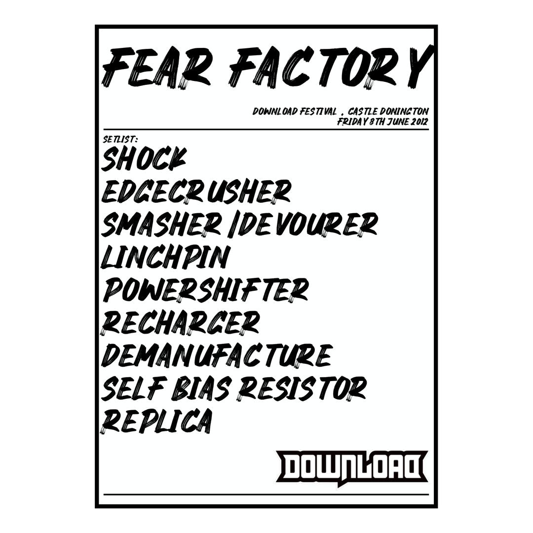 Fear Factory Castle Donington 8th June 2012 Setlist poster