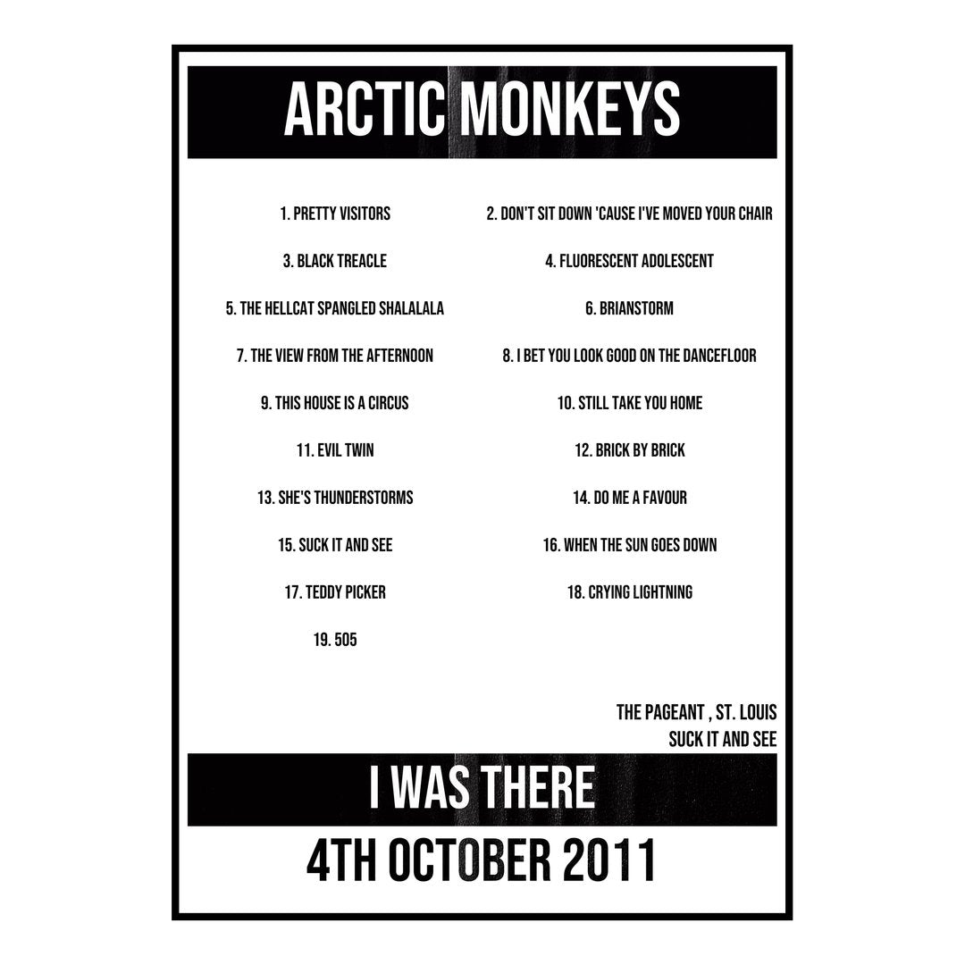 Arctic Monkeys St. Louis 4th October 2011 Setlist poster