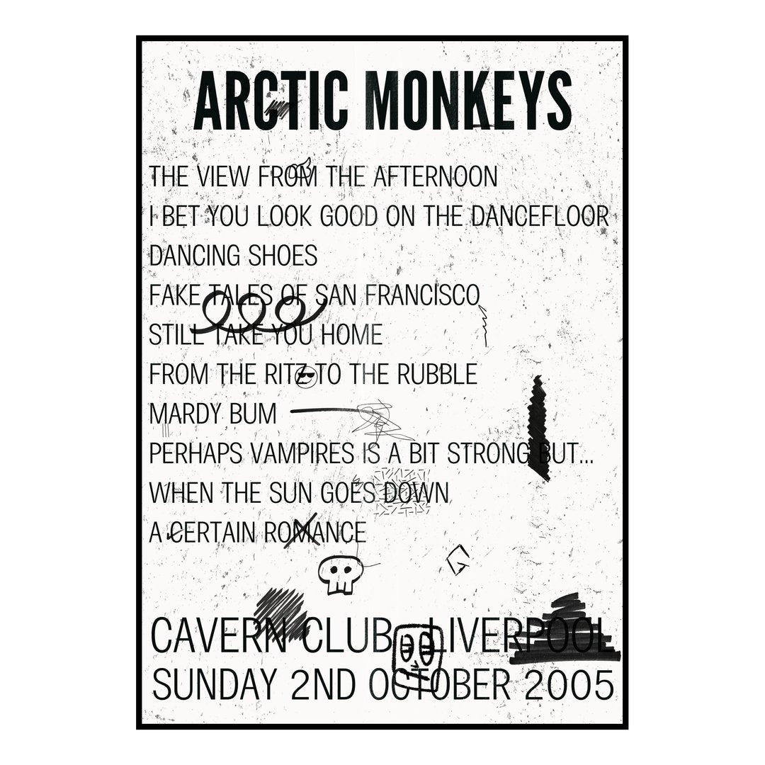 Arctic Monkeys Liverpool 2nd October 2005 Setlist poster