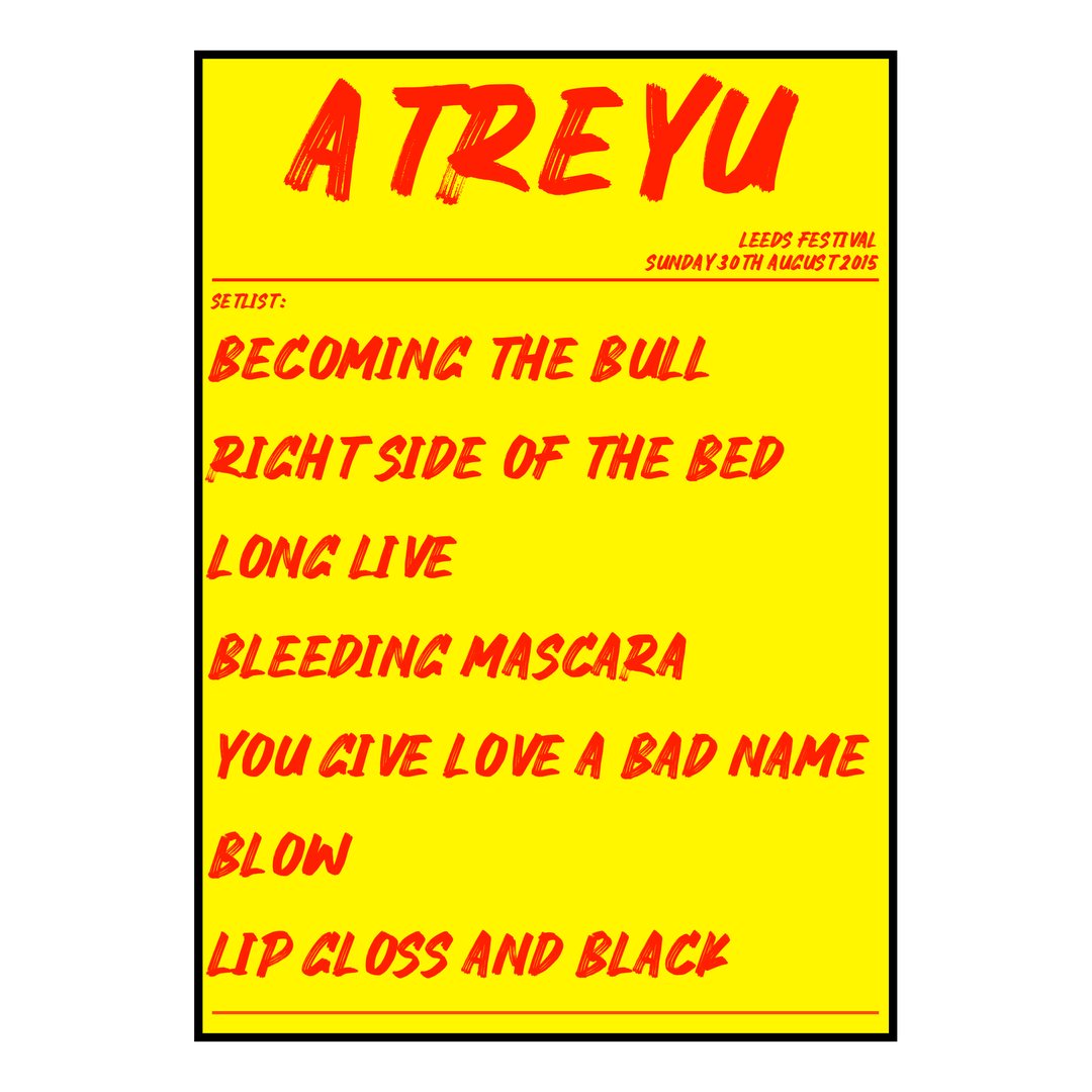 Atreyu Bramham 30th August 2015 Setlist poster
