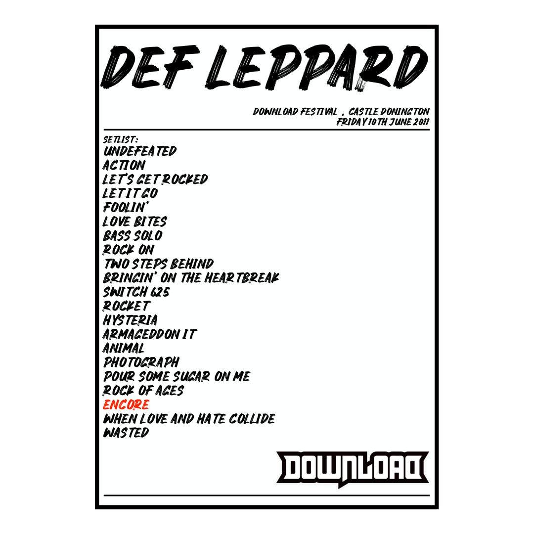 Def Leppard Castle Donington 10th June 2011 Setlist poster