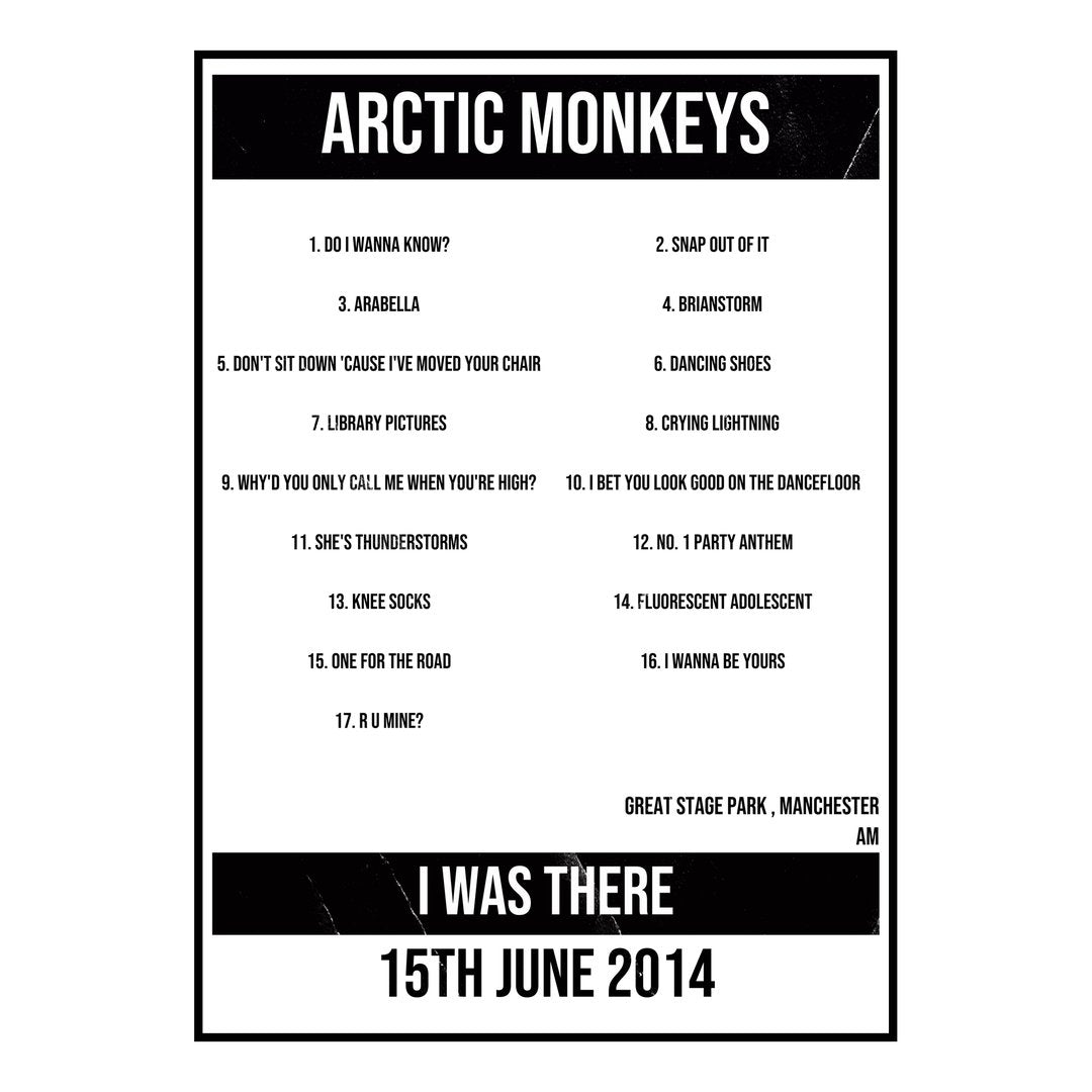 Arctic Monkeys Manchester 15th June 2014 Setlist poster