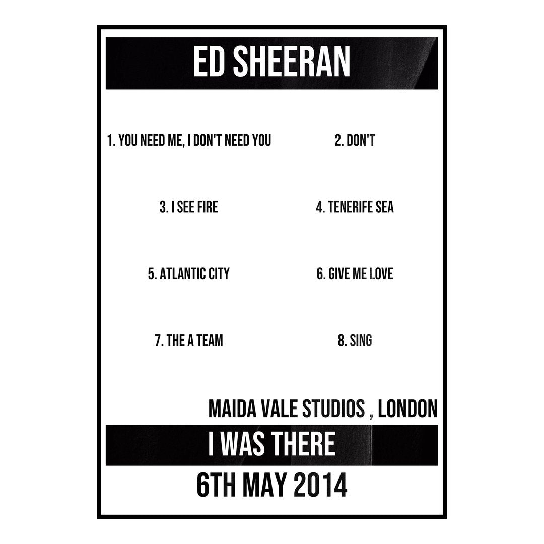 Ed Sheeran London 6th May 2014 Setlist poster