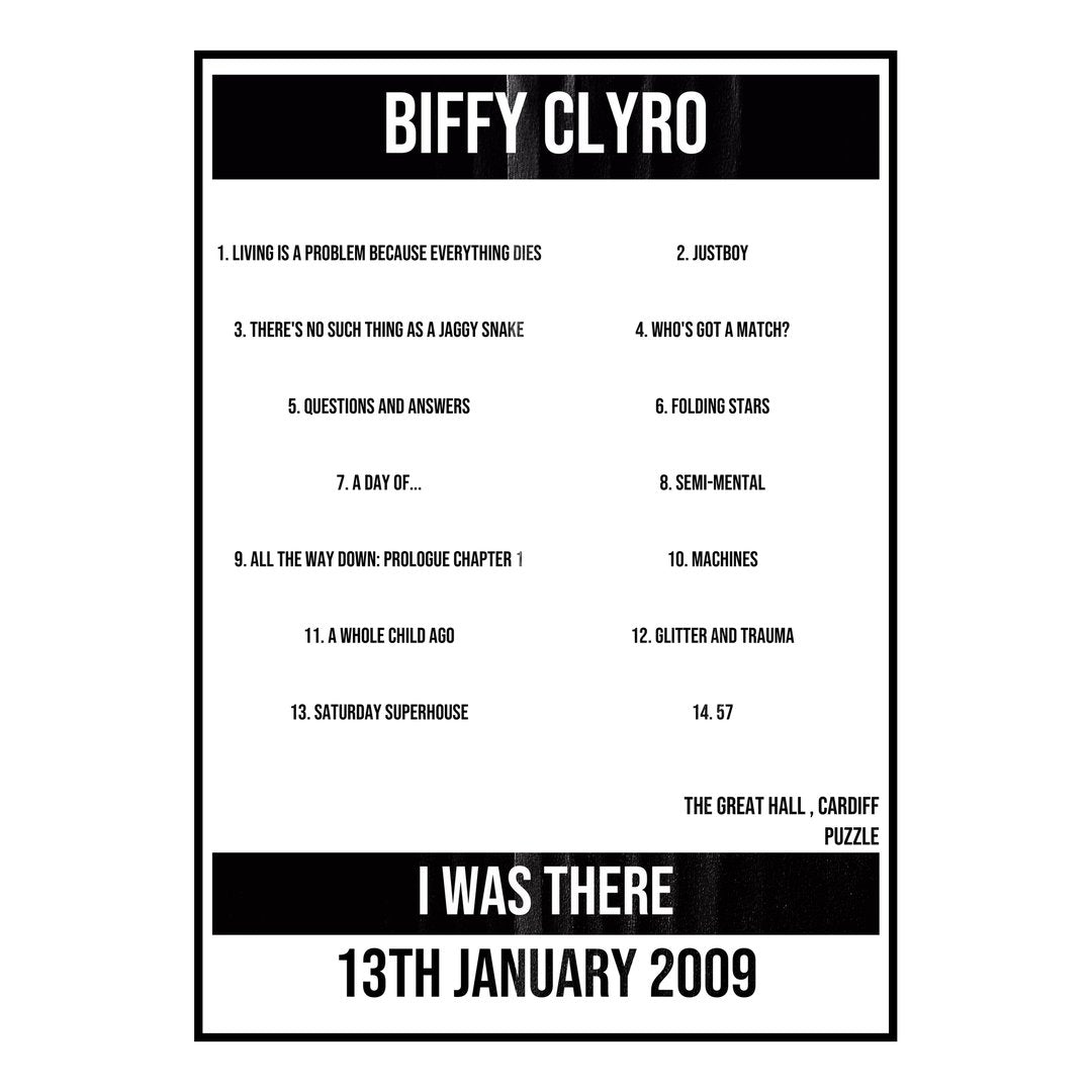 Biffy Clyro Cardiff 13th January 2009 Setlist poster