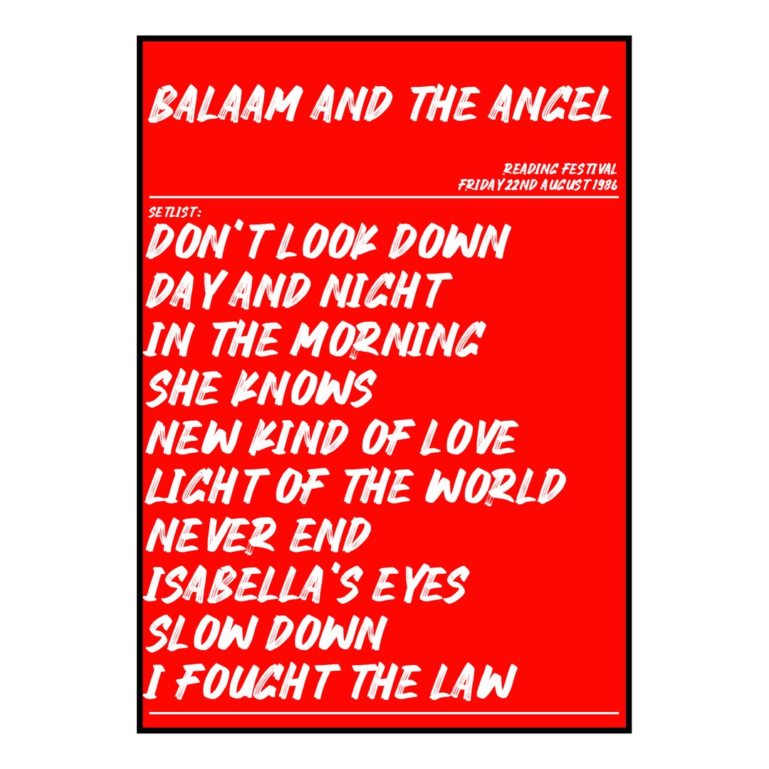 Balaam and the Angel Reading 22nd August 1986 Setlist poster