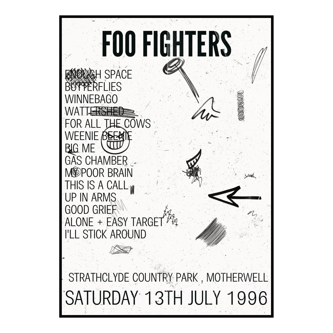 Foo Fighters Motherwell 13th July 1996 Setlist poster