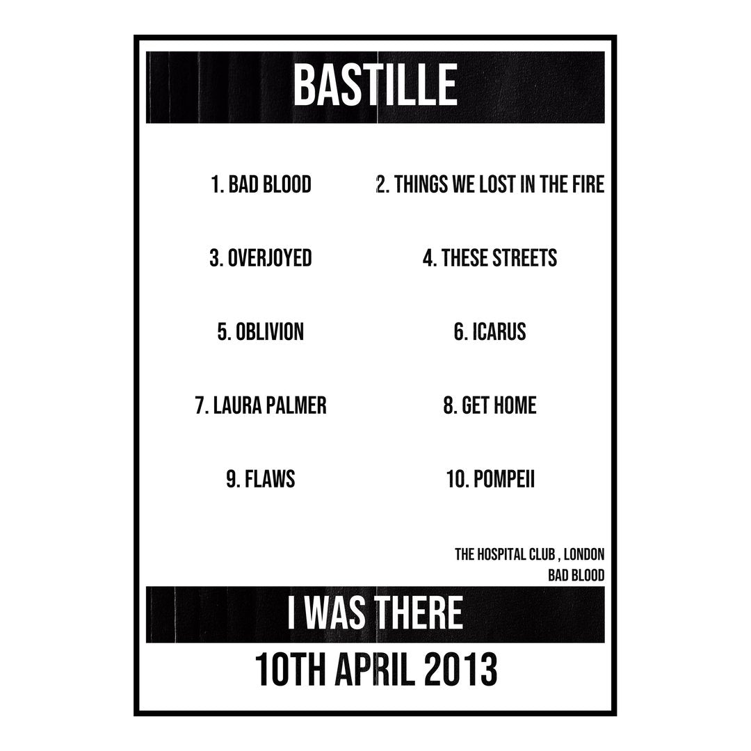 Bastille London 10th April 2013 Setlist poster