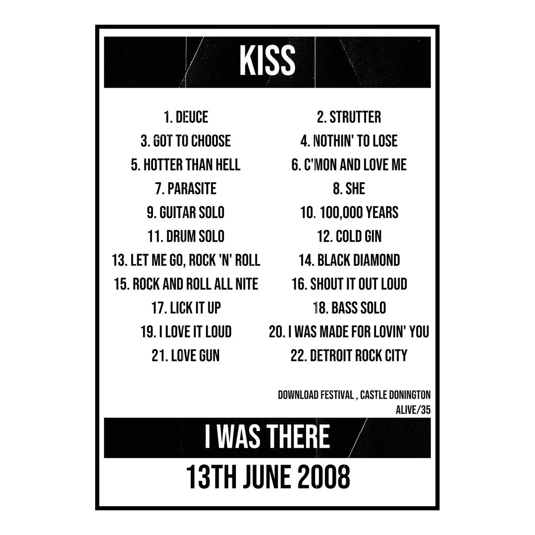 KISS Castle Donington 13th June 2008 Setlist poster