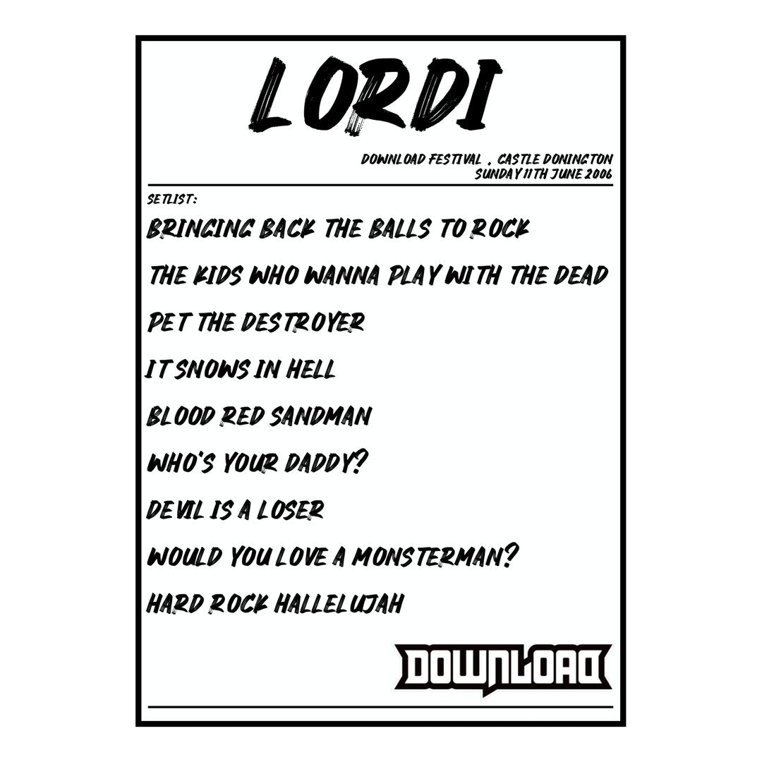Lordi Castle Donington 11th June 2006 Setlist poster