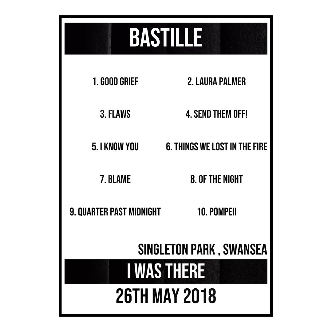 Bastille Swansea 26th May 2018 Setlist poster