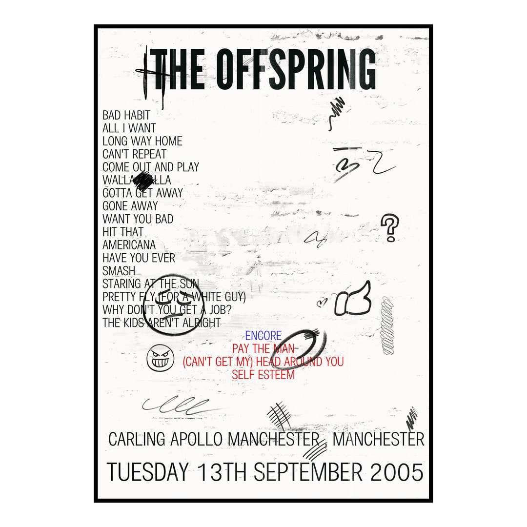 The Offspring Manchester 13th September 2005 Setlist poster