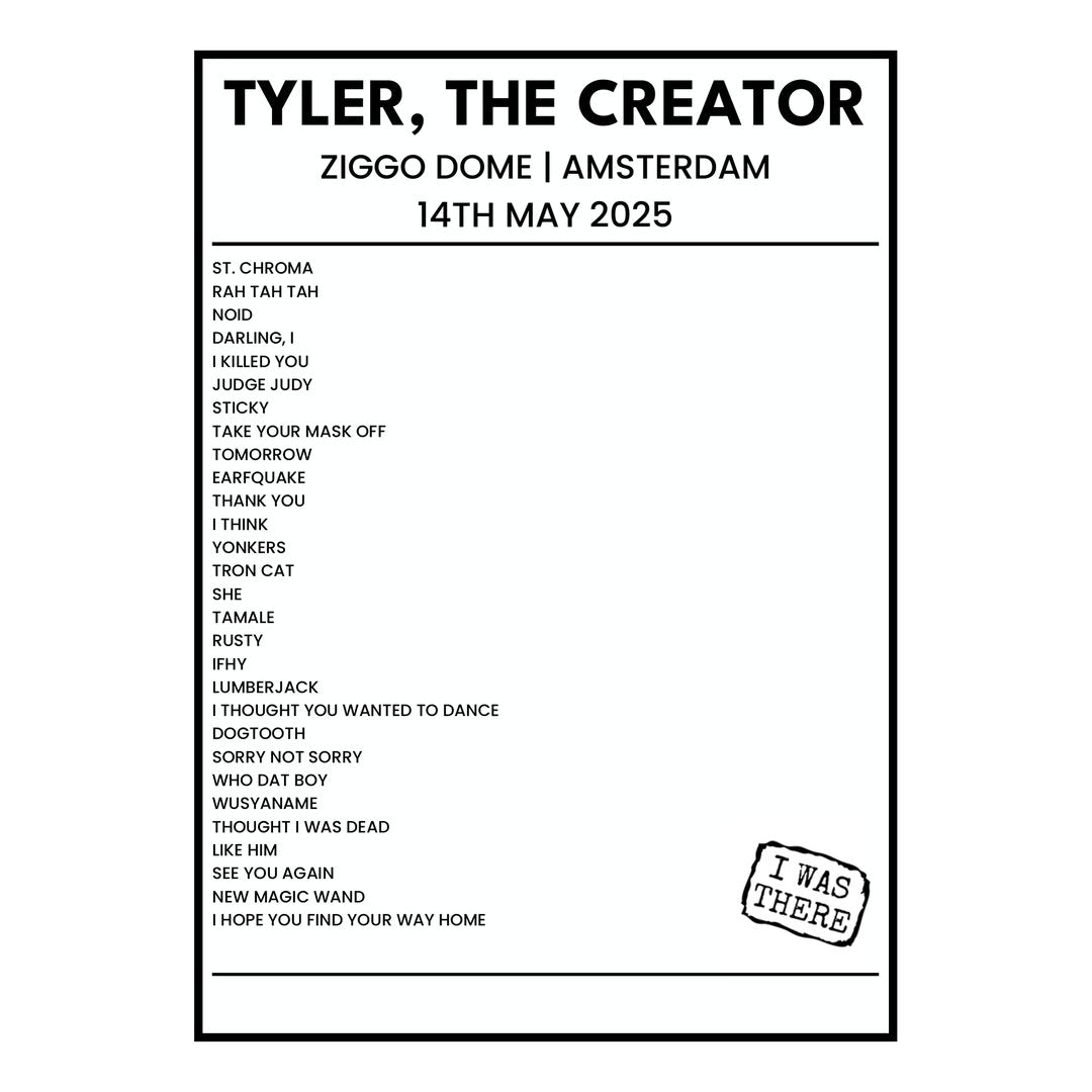 Tyler, The Creator Amsterdam 14th May 2025 Setlist poster
