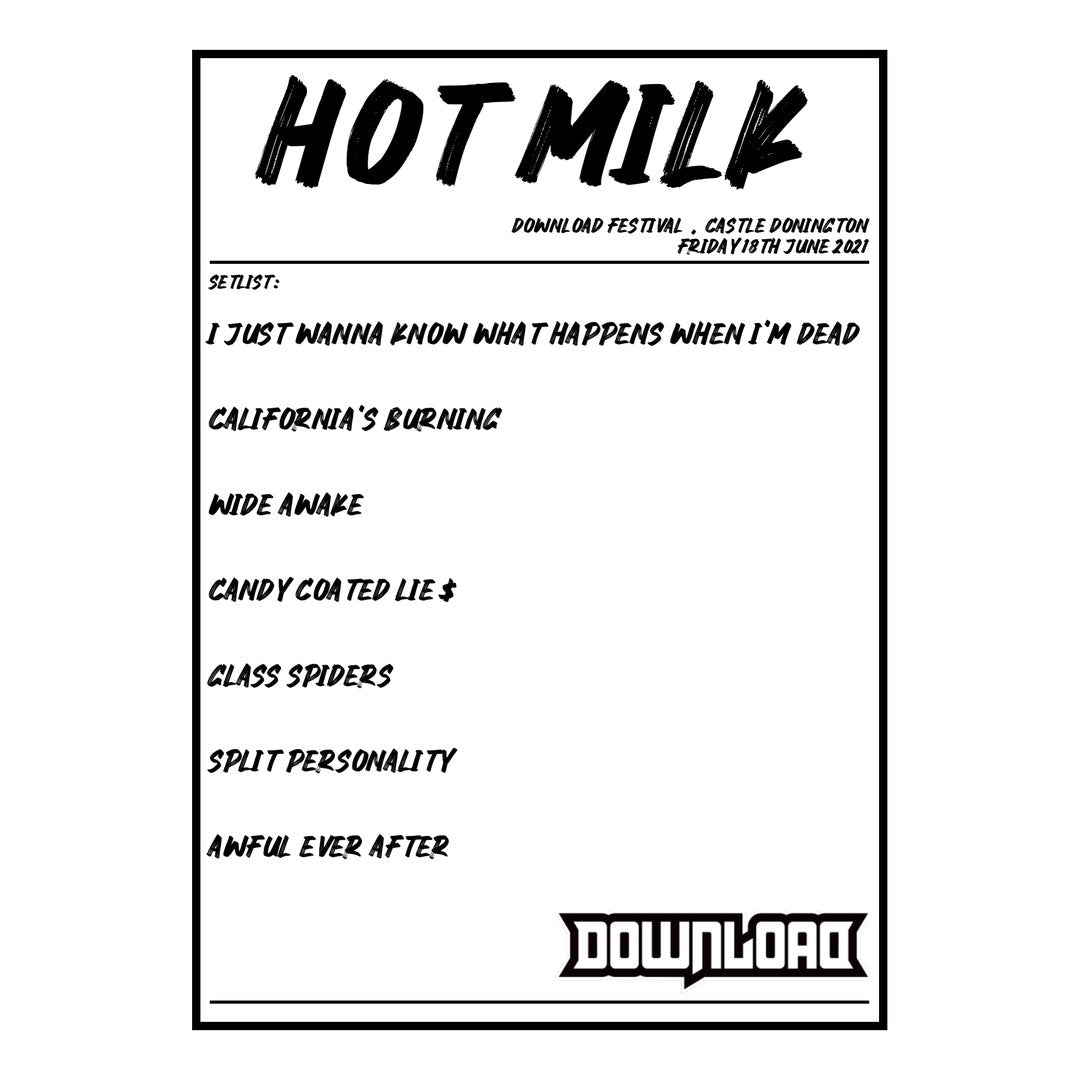 Hot Milk Castle Donington 18th June 2021 Setlist poster