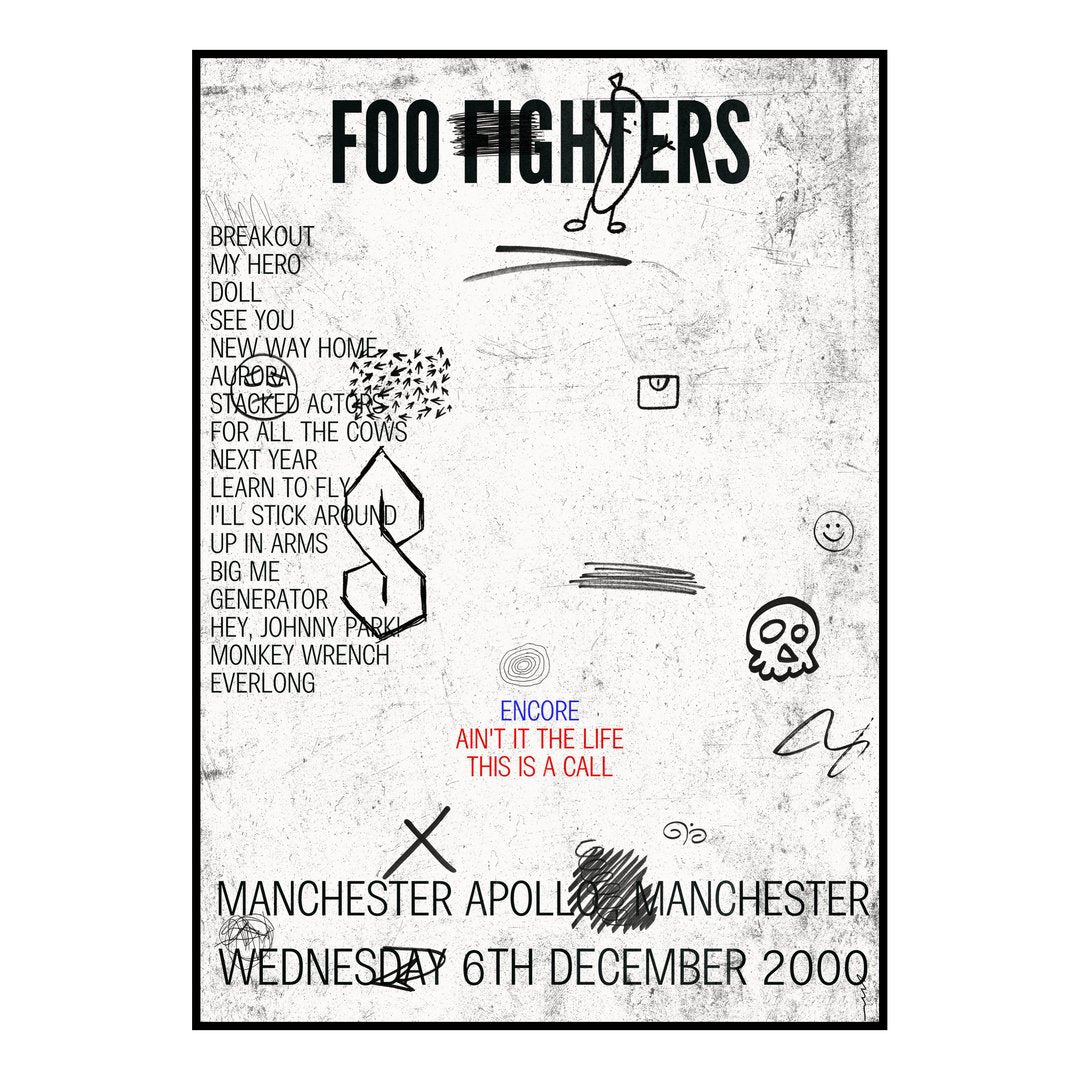 Foo Fighters Manchester 6th December 2000 Setlist poster