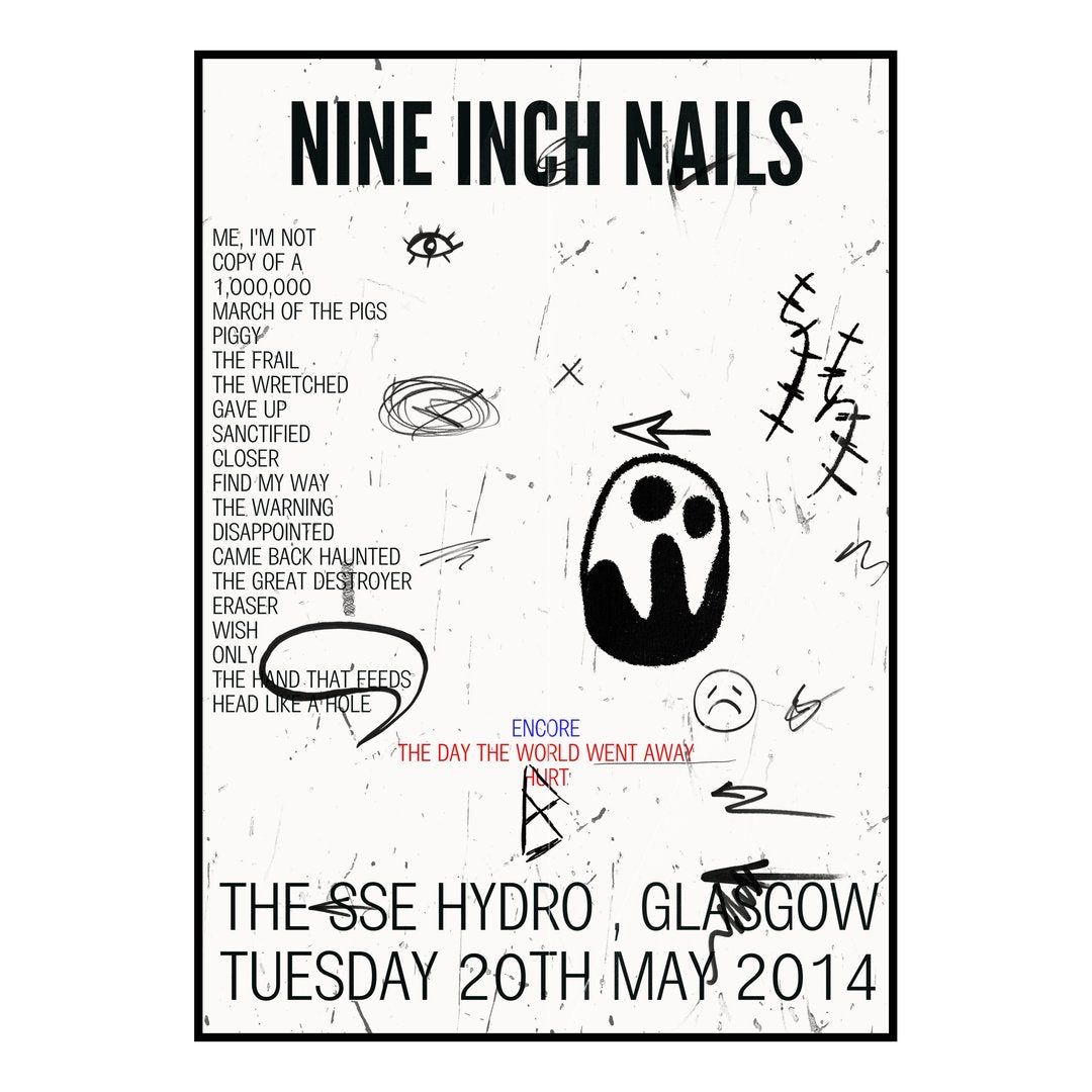 Nine Inch Nails Glasgow 20th May 2014 Setlist poster