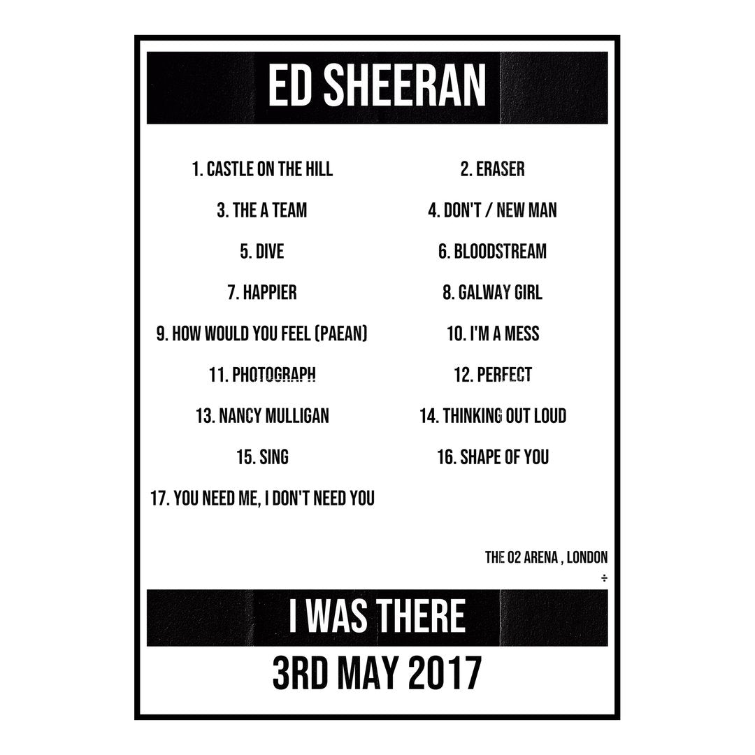 Ed Sheeran London 3rd May 2017 Setlist poster