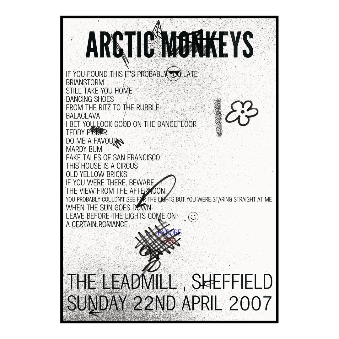 Arctic Monkeys Sheffield 22nd April 2007 Setlist poster