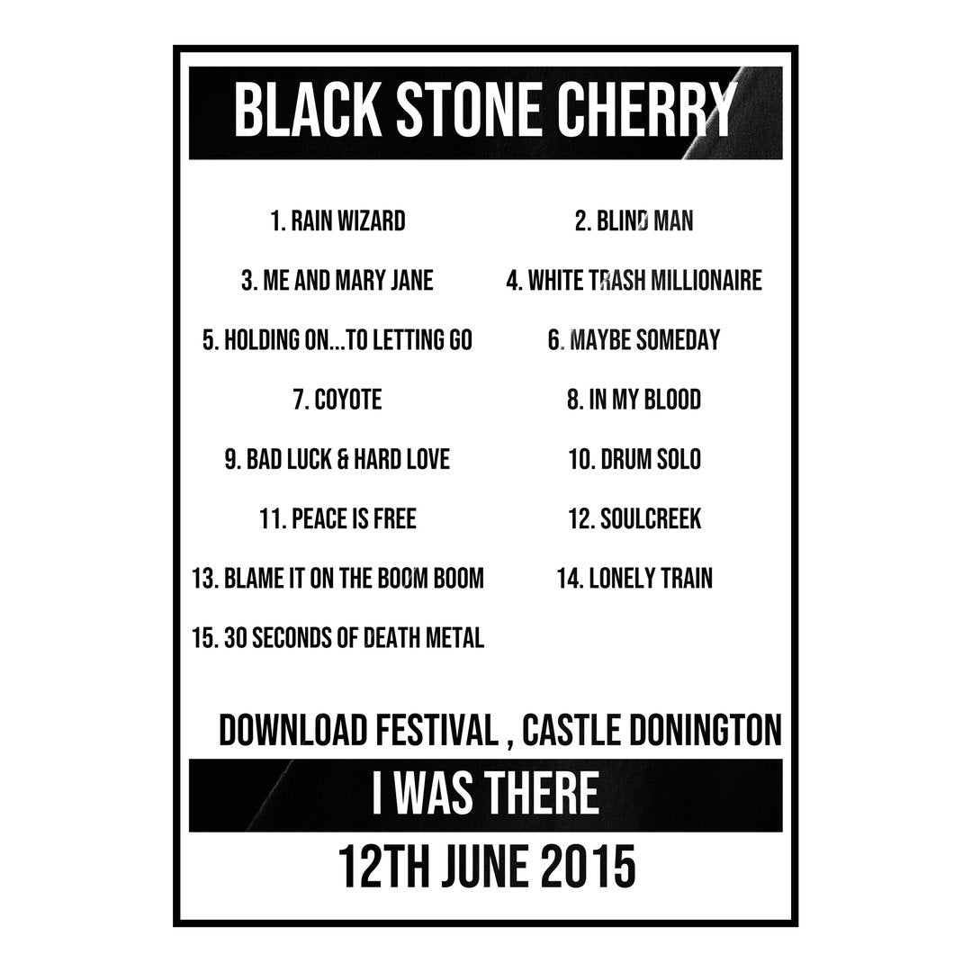 Black Stone Cherry Castle Donington 12th June 2015 Setlist poster