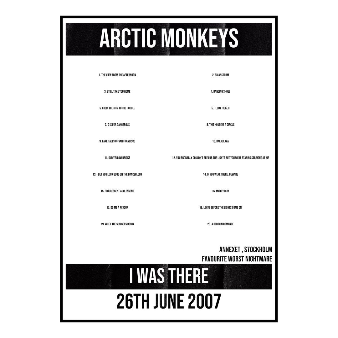 Arctic Monkeys Stockholm 26th June 2007 Setlist poster