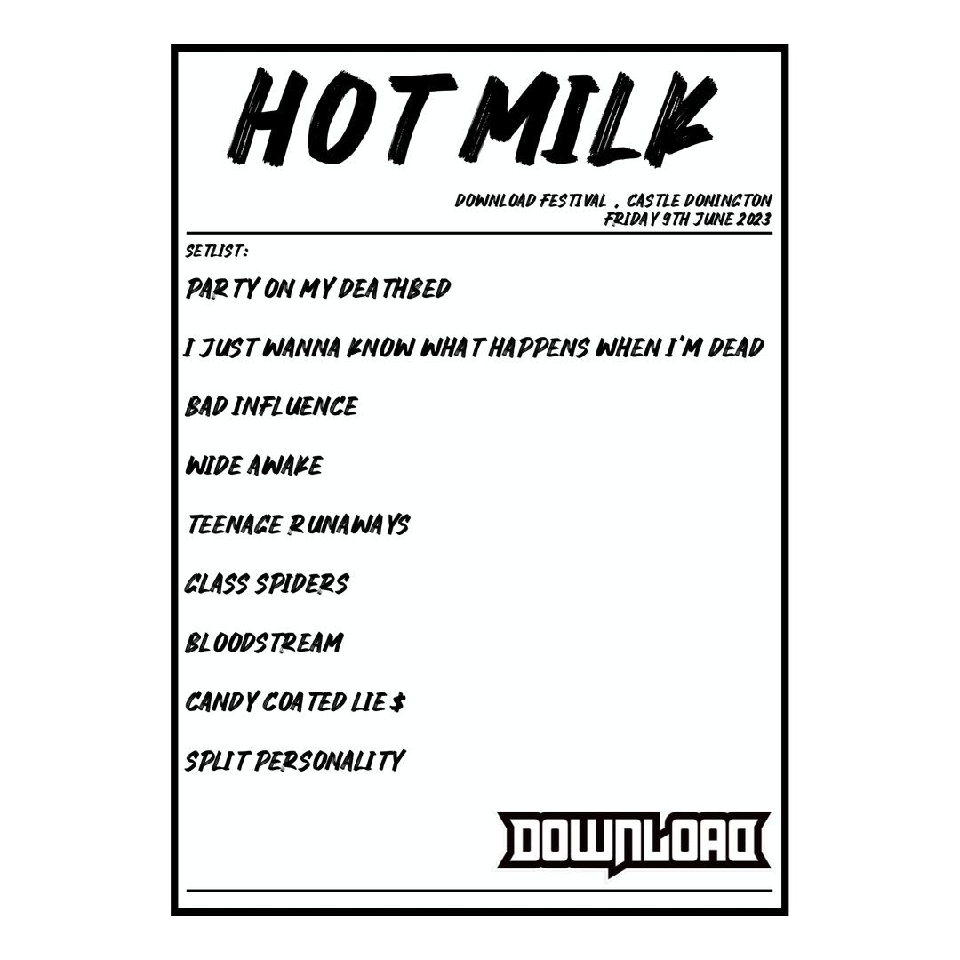 Hot Milk Castle Donington 9th June 2023 Setlist poster