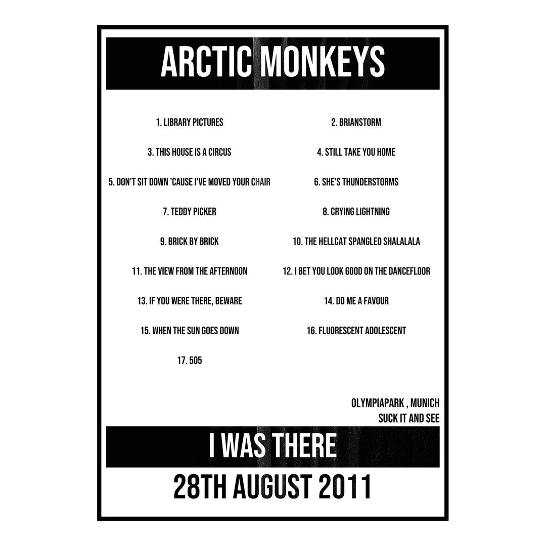 Arctic Monkeys Munich 28th August 2011 Setlist poster