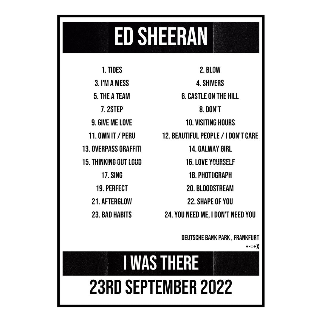 Ed Sheeran Frankfurt 23rd September 2022 Setlist poster